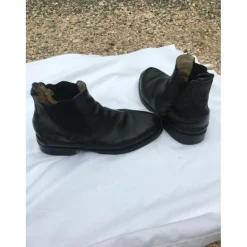 Boots en cuir noir sans lacets*Fouganza Sale