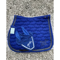 ENSEMBLE bonnet + tapis bleu roi avec liseré argent* Sale