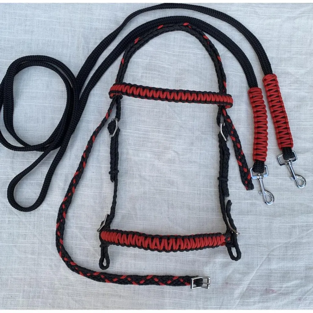 - Marque inconnue - Bridons - Filets>ensemble bridon et rêne rouge et noire