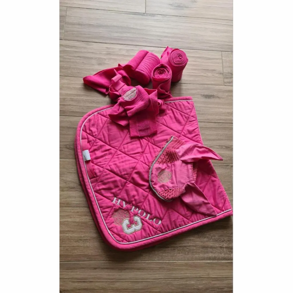 HV Polo Ensemble Tapis + Bonnet>Ensemble dressage rose tapis-bonnet-bandes