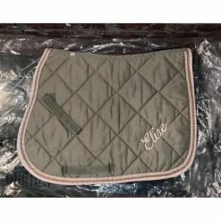 Ensemble poney tapis brodé "Elise" et bonnet vert amande*HFI Sale