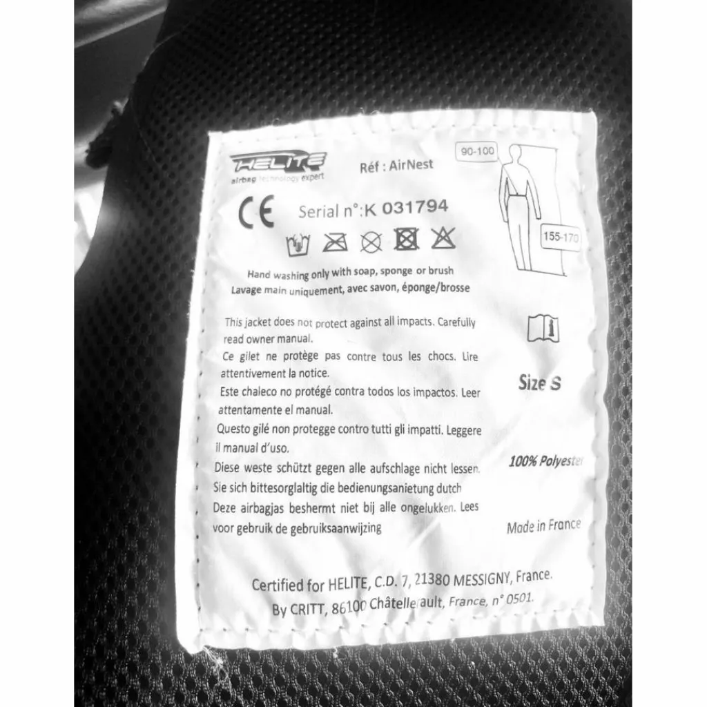 Gilet Airbag Airnest Hélite Noir taille S adulte*Helite Best