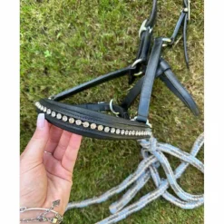 - Marque inconnue - Licols Et Longes>licol en cuir noir à strass