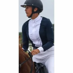 Polo manche longue bleu marine et blanc*Equitheme Discount