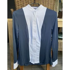 Polo manche longue bleu marine et blanc*Equitheme Discount